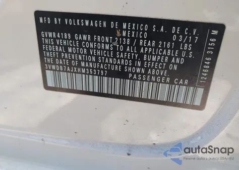 2017 Volkswagen Jetta 1.4T Se from USA, damaged, VIN 3VWDB7AJXHM353797